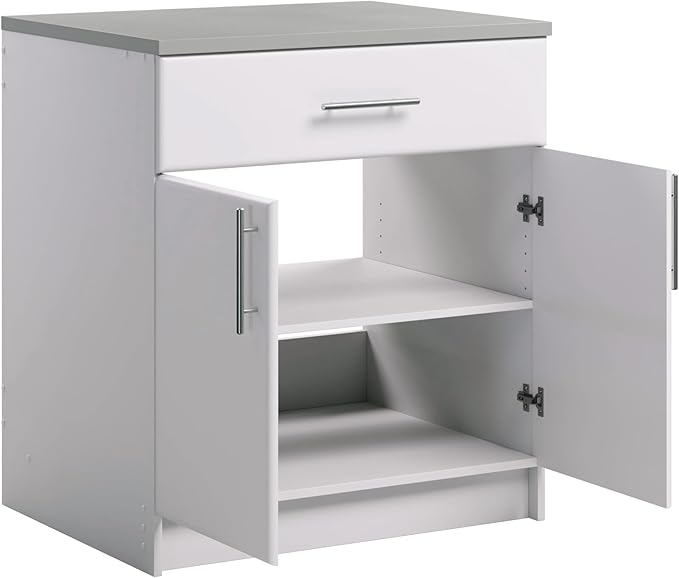 Prepac Elite 36" Tall Storage Cabinet with Doors and Shelves, Multipurpose Garage Cabinet with Large Drawer and Adjustable Shelf, Open Back Storage Furniture for Kitchen, Laundry Room, Garage, White