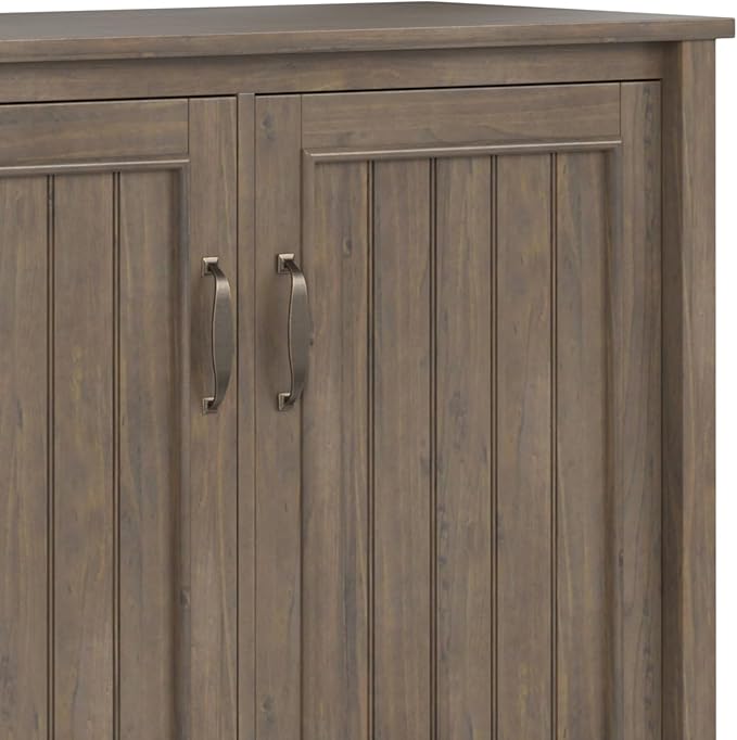 SIMPLIHOME Lev SOLID WOOD 60 inch Wide Contemporary Wide Storage Cabinet in Smoky Brown for the Living Room, Entryway and Family Room