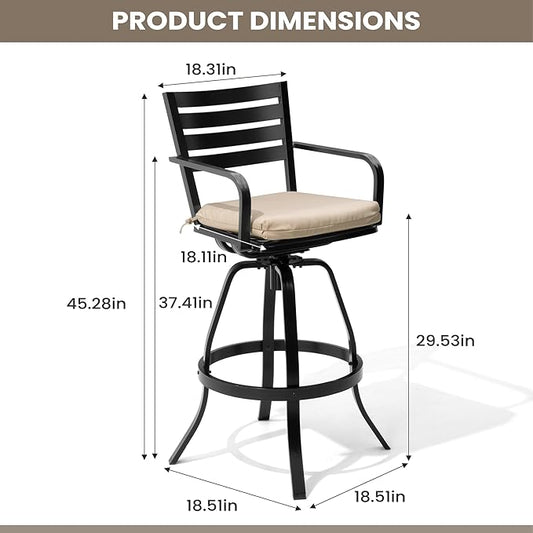 Pellebant Outdoor Bar Stools Set of 4 with Sunbrella Cushion, 29.5" Aluminum Swivel Bar Height Stool Chairs with Back & Footrest, Rust-Proof Patio Bartools for Deck Lawn Garden, Beige
