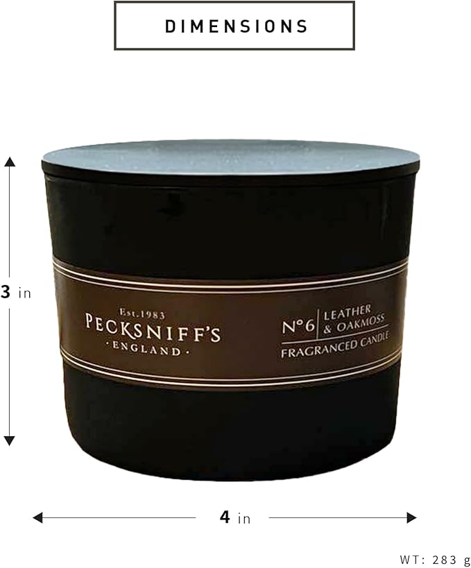 Pecksniffs Black Tall Leather & Oakmoss Scented Candle | 3 Wicks, 283g/9.9oz