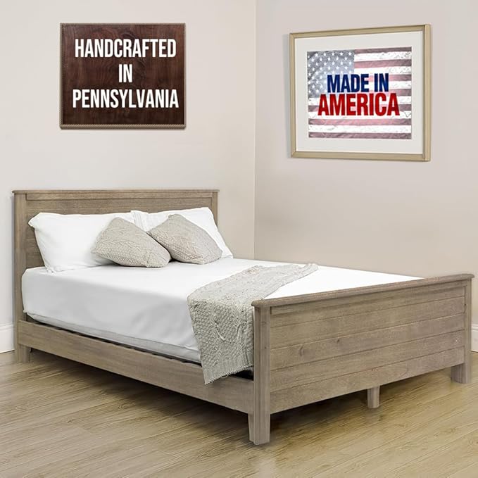 Solid Hardwood Deluxe Platform Bed Frame, Headboard, Footboard & Slats, Quality Crafted in Pennsylvania, USA from Poplar by Mennonite Artisans, No Box Spring Needed, Easy Assembly