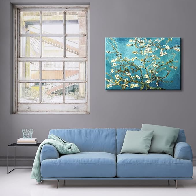 Wieco Art Giclee Canvas Prints Wall Art for Wall Decor by Van Gogh Paintings Almond Blossom Modern One Piece Stretched and Framed Abstract Flowers Artwork Home Office Decorations