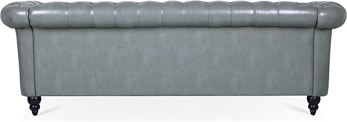 LEVNARY Chesterfield Sofa, Classic Tufted Upholstered Leather Couch, Modern 3 Seater Couch Furniture with Tufted Back for Living Room Office (Gray)