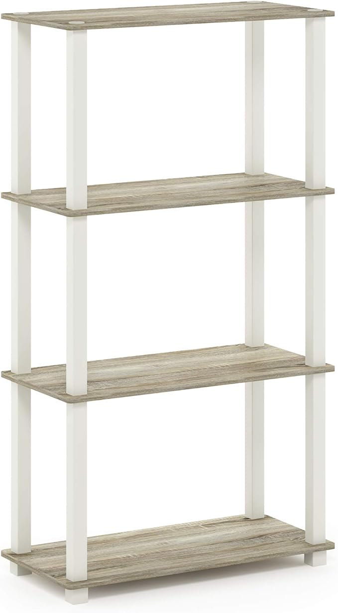 Furinno Turn-N-Tube 4-Tier Multipurpose Shelf Display Rack, Square Tube, Sonoma Oak/White