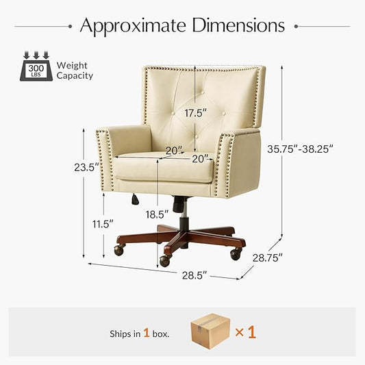 HULALA HOME Modern Home Office Chair with Tilt Lock & Metal Base, Desk Chair with 360° Swivel & Tilt Function, Height Adjustable, Wide Seat Computer Task Chair with Wheels & Padded Cushion, Beige