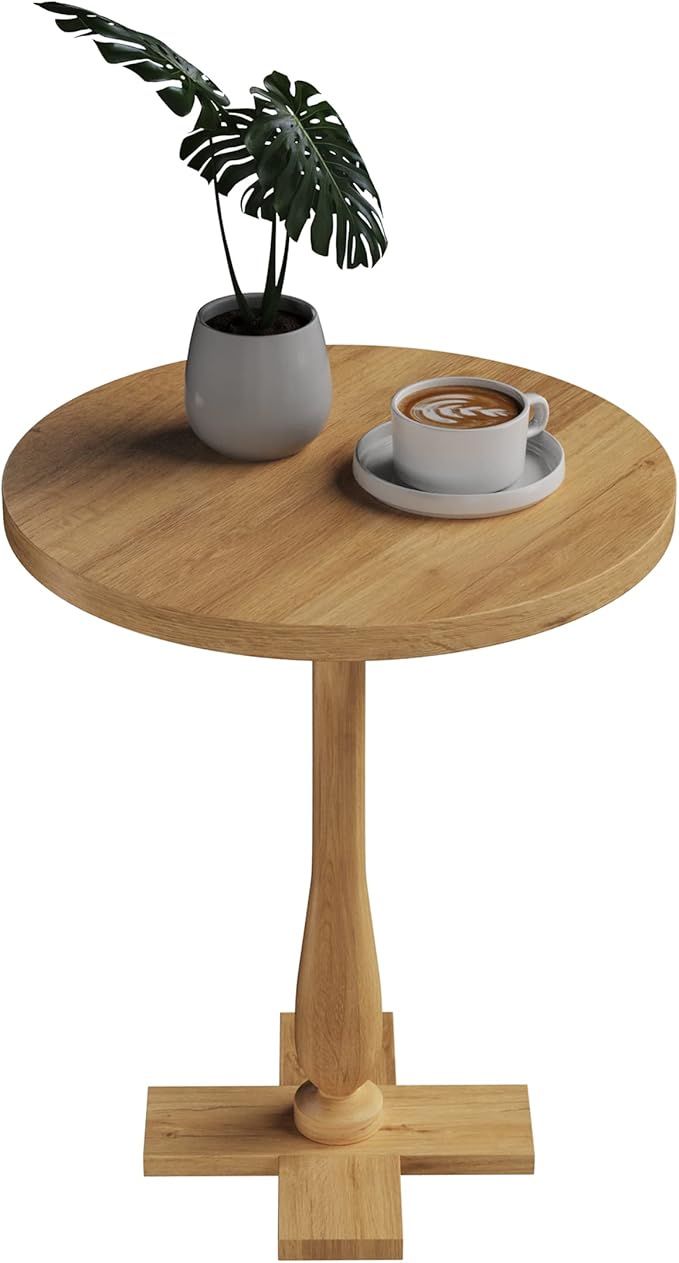 Lavish Home Side Table - Mango Wood Pedestal Table with White Distressing for Couch, Loveseat, Entryway, or Bed - Farmhouse Living Room Furniture