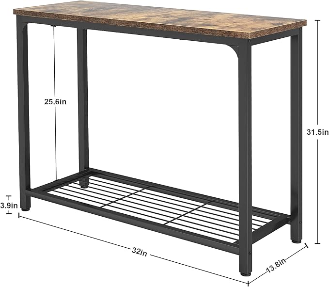 Ecoprsio Small Console Table Sofa Table with Mesh Shelves, 2 Tier Entryway Table Foyer Table for Entryway, Front Hall, Hallway, Sofa, Couch, Living Room, Bar, Kitchen, 32 Inch, Rustic Brown