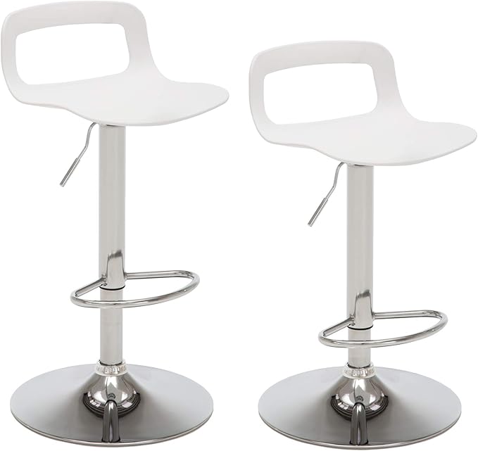 NOBPEINT Contemporary Chrome Air Lift Adjustable Swivel Bar Stool, Set of 4, White