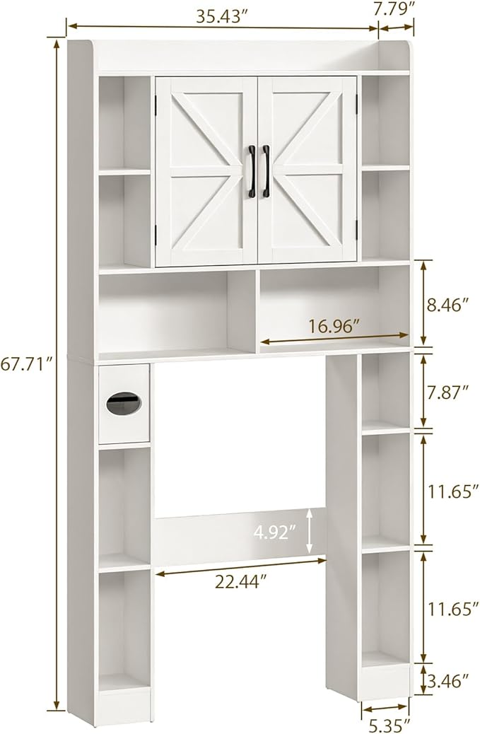 Farmhouse Storage Cabinet Over Toilet with Barn Doors,Over The Toilet Storage Cabinet, Home Space-Saving Toilet Rack, for Bathroom, Restroom, Laundry.