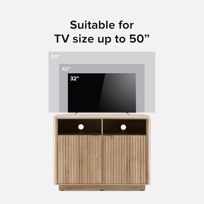mopio Brooklyn Corner Storage Cabinet, Mid Century Modern Buffet, Entertainment Center, Storage Cabinet with Doors and Shelves, Media Cabinet for 55 inch TV Stand, for Living Room