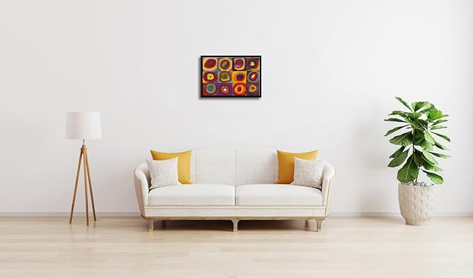 Wieco Art Framed Canvas Wall Art Squares with Concentric Circles of Wassily Kandinsky's Classical Famous Paintings Reproduction for Wall Decor Living Room Home Decorations