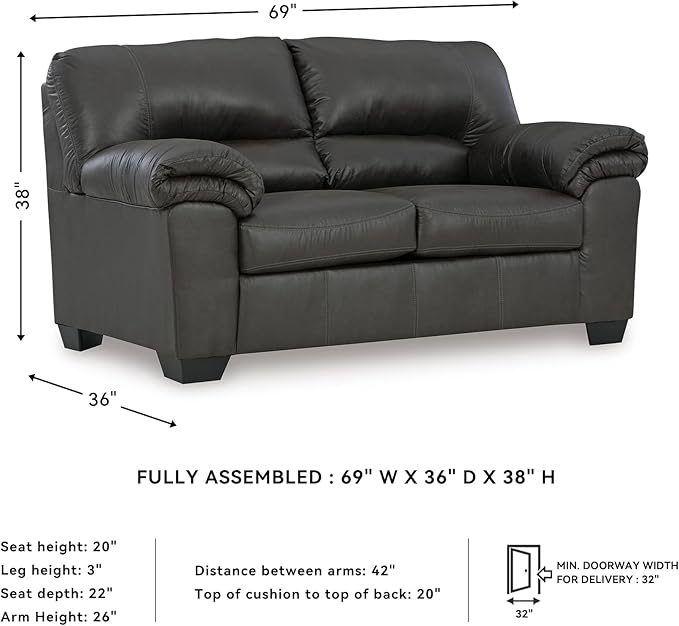 Signature Design by Ashley Bladen Faux Leather Loveseat, Gray