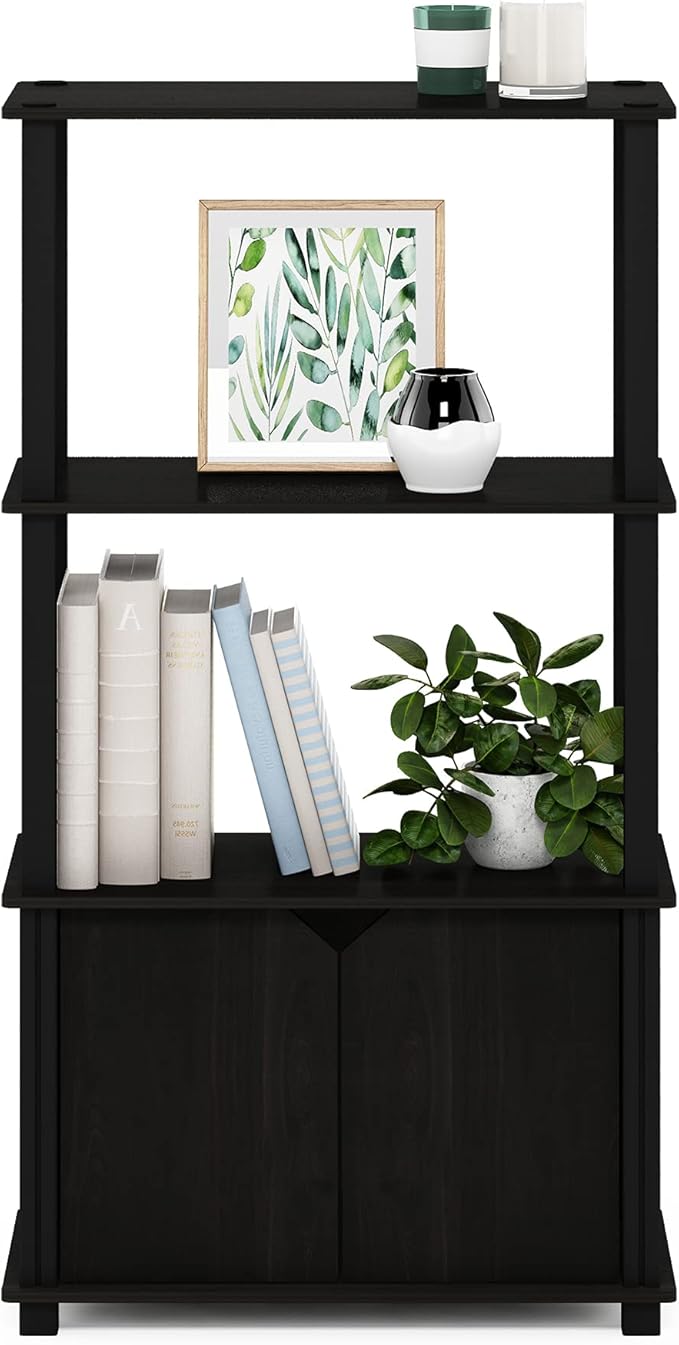 Furinno Brahms 4-Tier Multipurpose Bookcase/Bookshelf/Display Shelf/Display Rack with Door, Espresso/Black