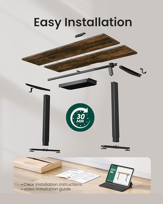 FEZIBO Electric Standing Desk with Drawers, 48 x 24 Inch Height Adjustable Desk with 3 Memory Presets, Sit Stand Up Desks for Home Office, Rustic Brown