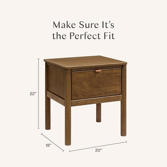 Babyletto Bondi Assembled Nightstand for Kids Bedroom - GREENGUARD Gold Certified Modern Boho Bedside Table with Storage Drawer & Vegan Leather Pull - Versatile Wood Night Stand for Kids & Guest Rooms