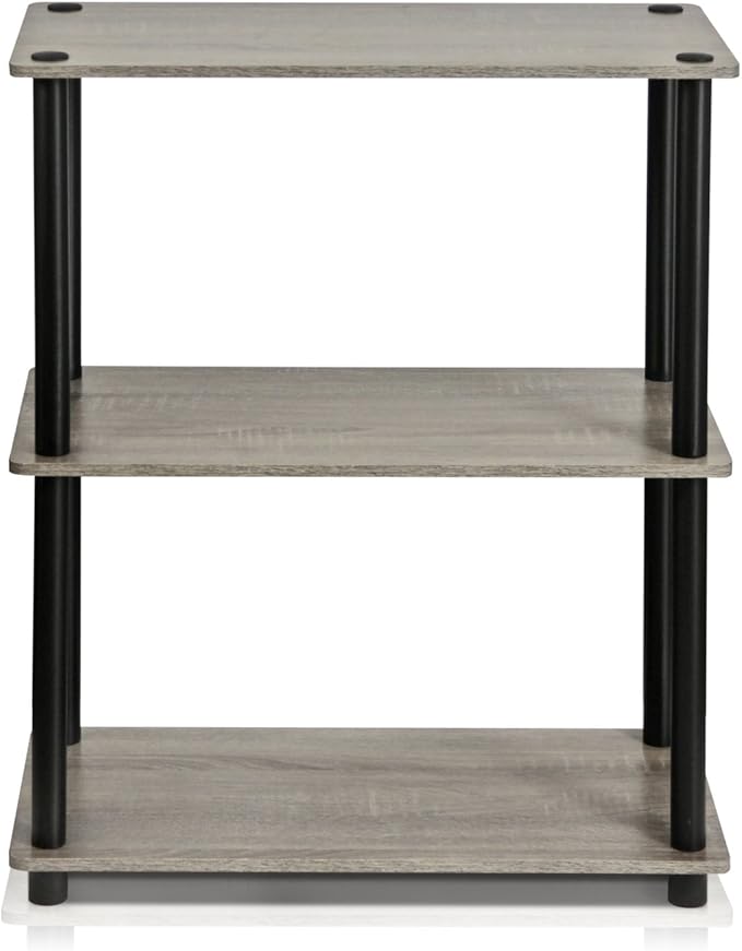 Furinno TURN-N-TUBE Storage Shelves, 3-Tier Book Shelf, Corner Shelf, Toolless Open Shelves, for Organization and Storage, Living Room, Garage, Home Office, French Oak