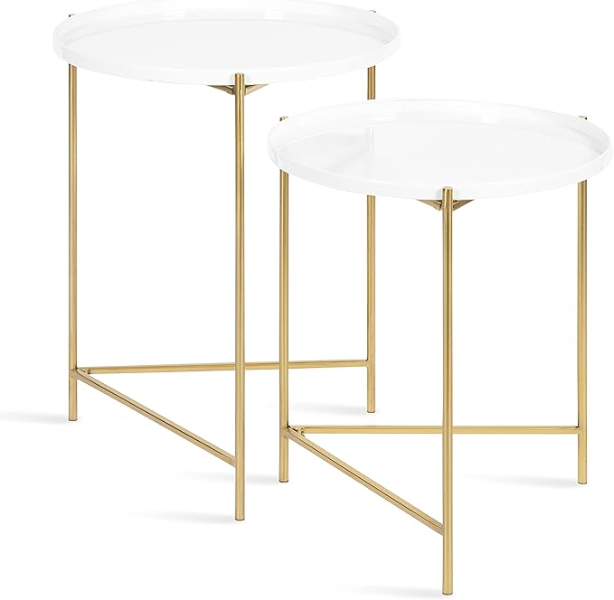 Kate and Laurel Ulani Modern Nesting Side Table, Set of 2, White and Gold, Sophisticated Glam End Tables for Storage and Display