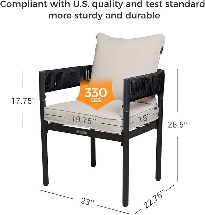 Grand patio Outdoor Dining Set, 7-Piece Patio Table and Chairs Set, Metal Woven Wicker Fixed Patio Chairs with Thickened Cushions & 1 Rectangular Woodgrain Dining Table with Umbrella Hole (Black)