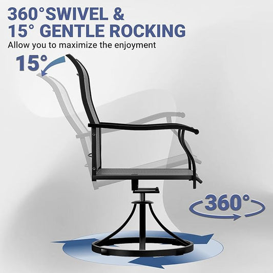 LEVELEVE 7 Piece Outdoor Patio Dining Set with 6 Swivel Dining Chairs & 1 Large Round Dining Table,Bistro Furniture Set for Lawn, Garden, Deck, Backyard and Porch