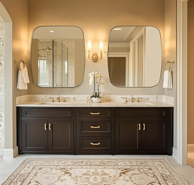 ANDY STAR Gold Oblong Mirror, 36x40 Inch Gold Oval Mirror for Bathroom with Stainless Steel Metal Frame, Wall Mouned for Bathroom, Living Room, Entryway