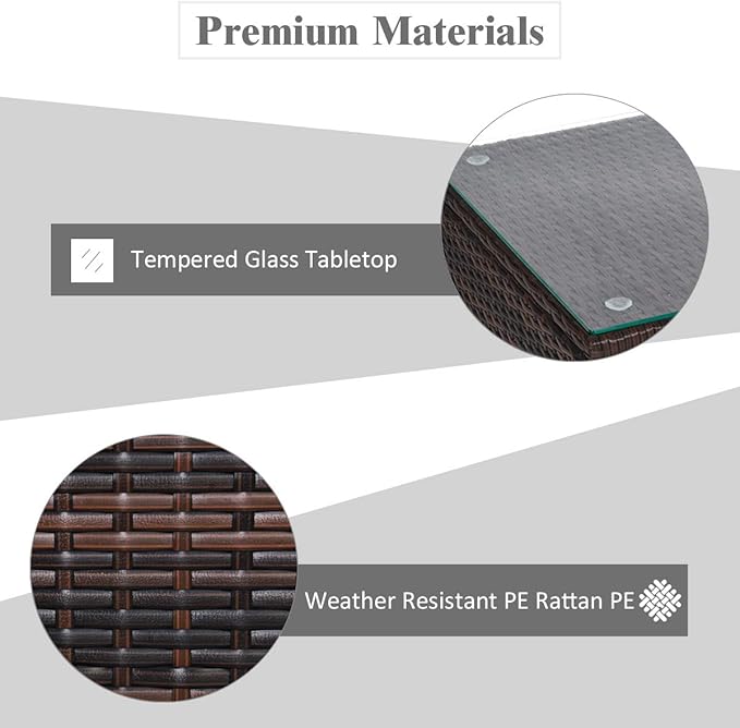 COSTWAY 3 Pieces Patio Rattan Furniture Set, Outdoor Conversation Chair Set with Coffee Table & 2 Cushions for Backyard, Porch, Poolside, Lawn, Garden, Grey