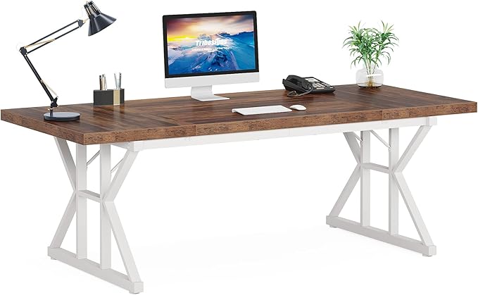Tribesigns 70.8-Inch Executive Desk, Large Computer Office Desk Workstation, Modern Simple Style Laptop Desk Study Writing Table Business Furniture for Home Office (Brown/White, 70.8 Inch)