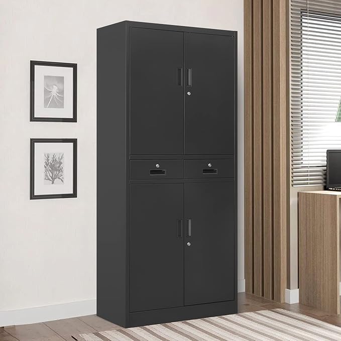 Metal Storage Cabinet, 71 Inch Tall Metal Storage Cabinet with Doors and Shelves, Pantry Cabinets with Drawer for Kitchen Storage, Garage Cabinet for Living, Dining Room, Assemble Required.