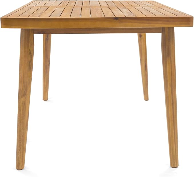 Christopher Knight Home Patio Rectangular Acacia Wood Dining Table with Umbrella Hole, Sturdy for Outdoor Dining, BBQ, Garden, Pair with Dining Chair/Bench, Teak Finish