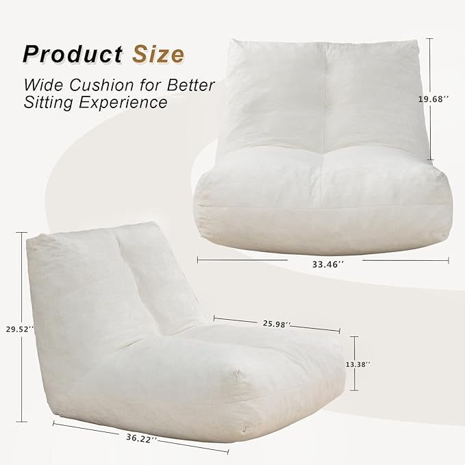 Bean Bag Chairs for Adults, Memory Foam Bean Bag Chair, Ergonomic Support Reading Floor Sofa Chair with Filler, Comfy Cozy Beanbag Couch for Bedroom Living Room (Beige Upgrade Sponge)