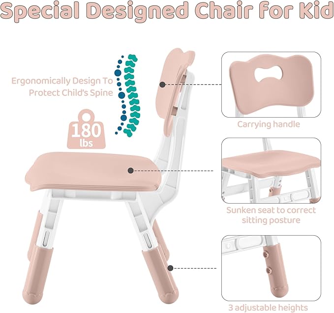 Kids Table and 2 Chairs Set, Height-Adjustable Toddler Table and Chair Set with Graffiti Desktop, 23.6''L x 23.6''W Children Activity Table for Daycare, Classroom, Home