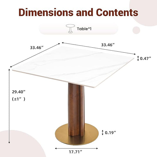 Sintered Stone Square Office Table - Meeting Desk for Small Offices (Walnut Leg and White Top, 1 Table Only)