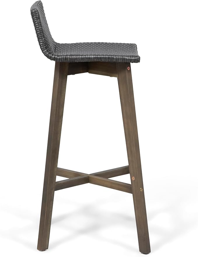 Christopher Knight Home La Brea Outdoor Wood & Wicker Barstools (Set of 4), Gray