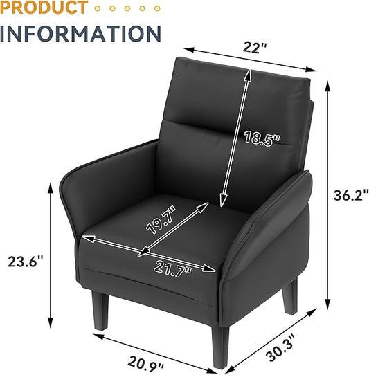HAOBO Home Modern Black Accent Chair Upholstered Faux Leather Armchair for Bedroom Living Room Chairs Office Chair Leisure Chairs Set of 2