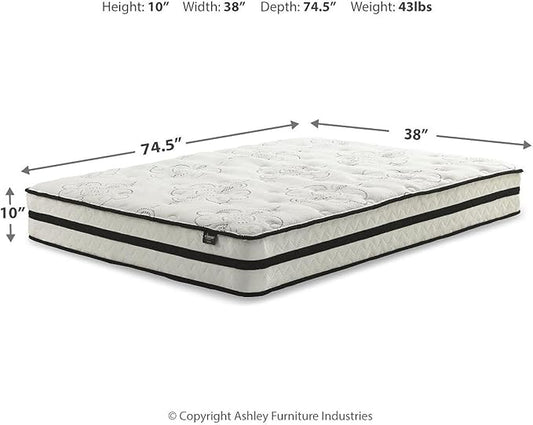 Signature Design by Ashley Twin Size Chime 10 Inch Medium Firm Hybrid Mattress with Cooling Gel Memory Foam for Pressure Relief, Fiberglass Free, Mattress In A Box