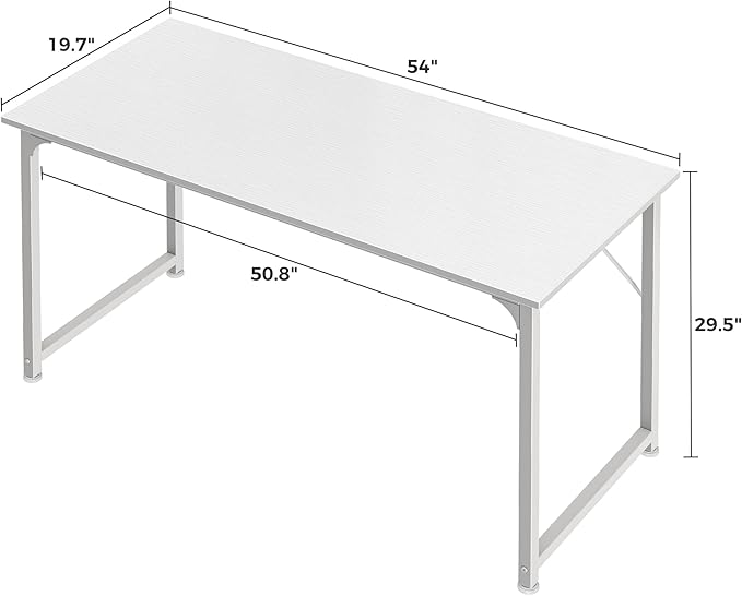 Huuger Computer Desk, 55 Inch Home Office Desk, Gaming Writing Work from Home Study Desk, Large Legroom, Sturdy Metal Frame, Modern Simple, White