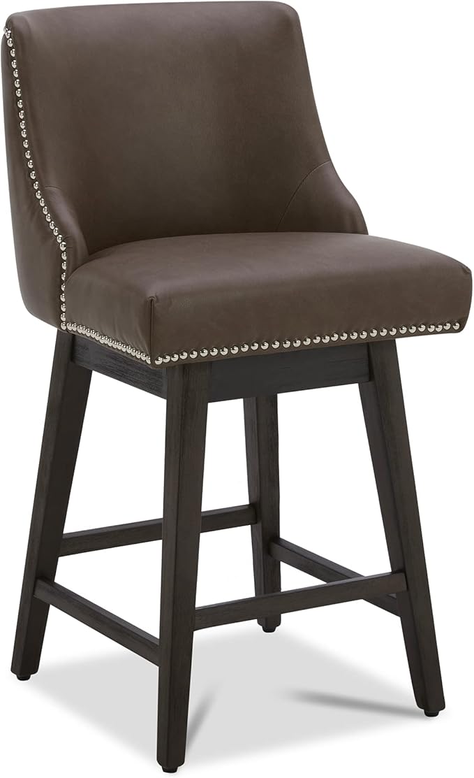 CHITA Counter Height Swivel Bar Stools Set of 4, FSC Certified Upholstered Counter Stools, Modern Swivel Barstools with Wood Legs for Kitchen Island, 26" Seat Height, Faux Leather in Chocolate