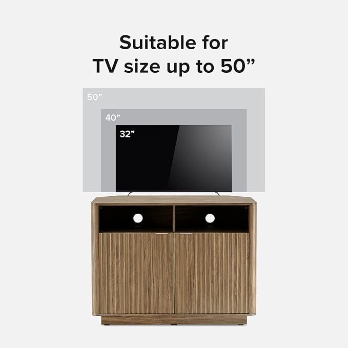 mopio Brooklyn Corner Storage Cabinet, Mid Century Modern Buffet, Entertainment Center, Storage Cabinet with Doors and Shelves, Media Cabinet for 55 inch TV Stand, for Living Room