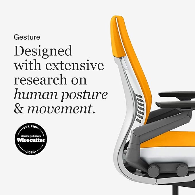 Steelcase Gesture Office Chair - Ergonomic Work Chair with Wheels for Carpet - Comfortable - Intuitive-to-Adjust for Desk - 360-Degree Arms - Tangerine Orange Fabric