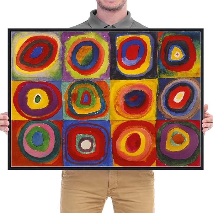 Wieco Art Framed Canvas Wall Art Squares with Concentric Circles of Wassily Kandinsky's Famous Abstract Classical Paintings Reproduction for Wall Decor Living Room Home Decorations
