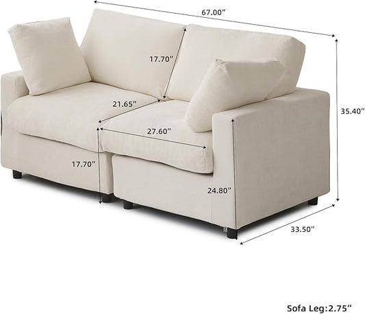 WJShome Sectional Couches for Living Room, 67 Inch Loveseat Sofa with Chenille Upholstery & Double Layer Cushions, Modern Apartment Size Modular Couch for Bedroom,Beige