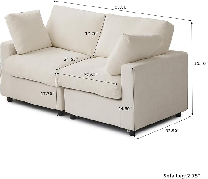 WJShome Sectional Couches for Living Room, 67 Inch Loveseat Sofa with Chenille Upholstery & Double Layer Cushions, Modern Apartment Size Modular Couch for Bedroom,Beige