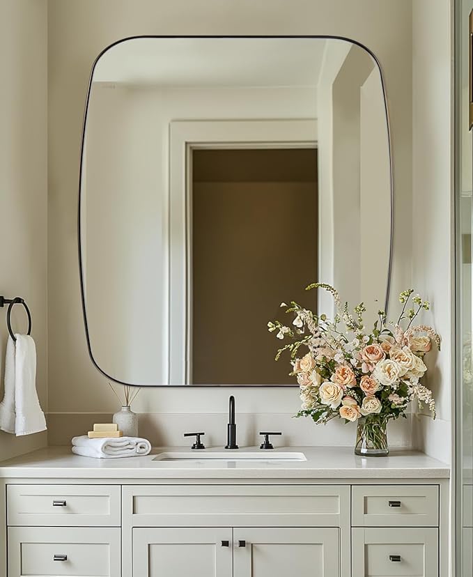 ANDY STAR Bronze Oblong Mirror, 36x40 Inch Brushed Bronze Oval Mirror for Bathroom with Stainless Steel Metal Frame, Wall Mouned for Bathroom, Living Room, Entryway