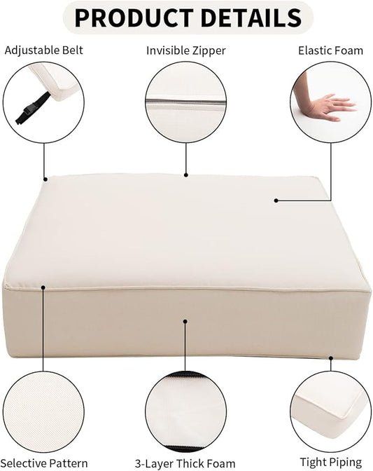 Outdoor Seat Cushions Set for Patio Furniture Deep Seating Patio Cushion Set Weather-Resistant Thick Cushions 23.6" W x 23.6" D x 5” T,Creamy White