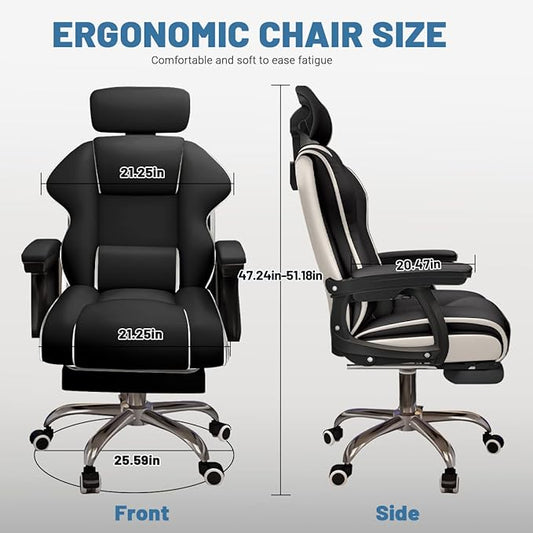 Executive Computer Chair Home Office Desk Chair,Adjustable Angle, Ergonomic Adjustable Height PU Leather Chairs with Cushions Armrest for Long Time Seating-High Office Chair with Footrest