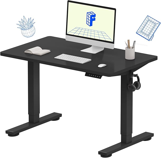 FLEXISPOT EN1 Whole-Piece Standing Desk 40 x 24 Inches Electric Height Adjustable Small Desk for Home Office (Black Frame + 40 in Black Top)