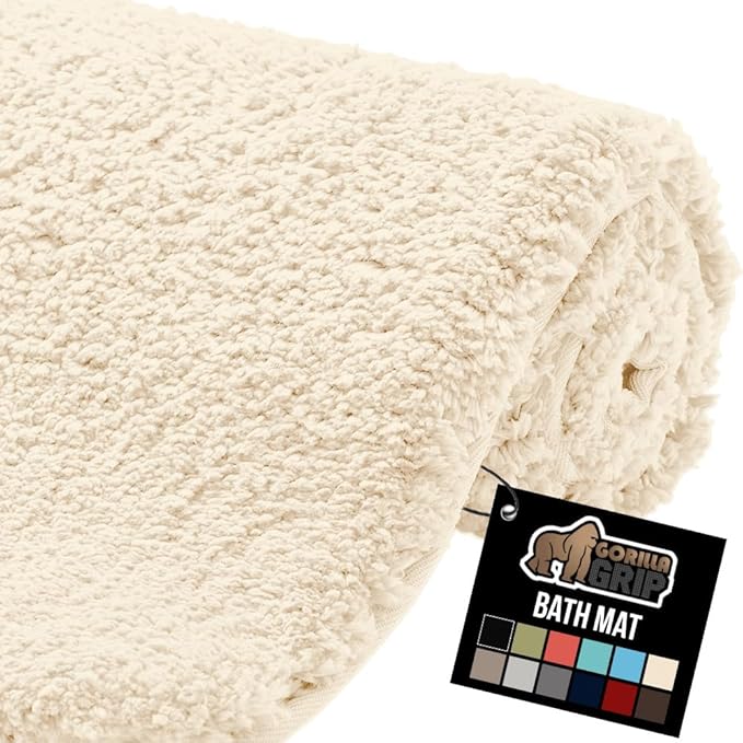 GORILLA GRIP Bathroom Rugs, Ultra Soft Absorbent Mat, Thick Plush Bath Rug, Machine Washable, Microfiber Quick Dry, Mats for Shower, Bathtub and Floor, Home Decor Accessories, 24x17, Ivory
