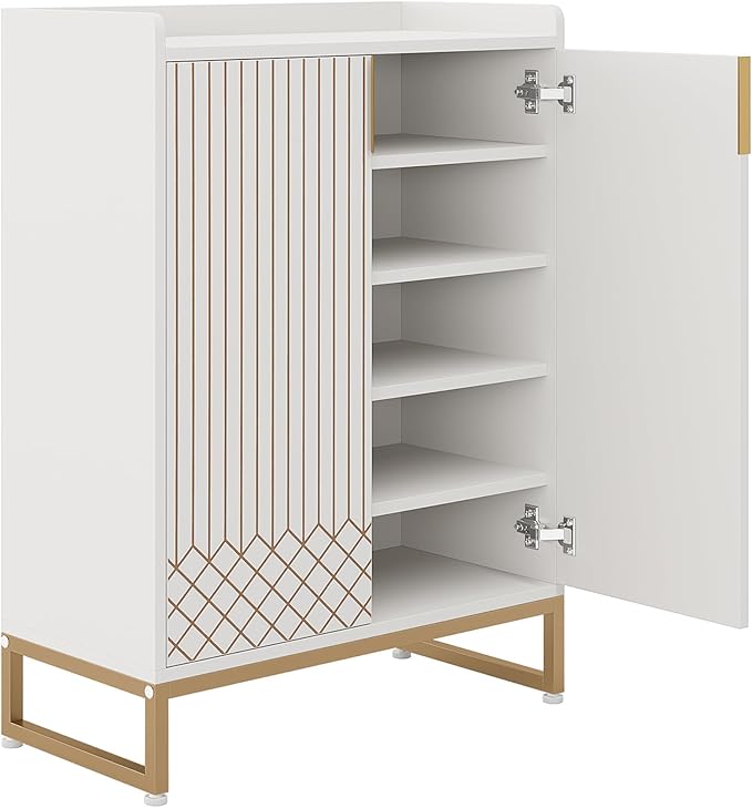 LITTLE TREE Modern White Shoe Cabinet with Doors for Up to 25 Pairs, 5-Tier Wood Shoes Rack Organizer for Entryway Bedroom Hallway Living Room