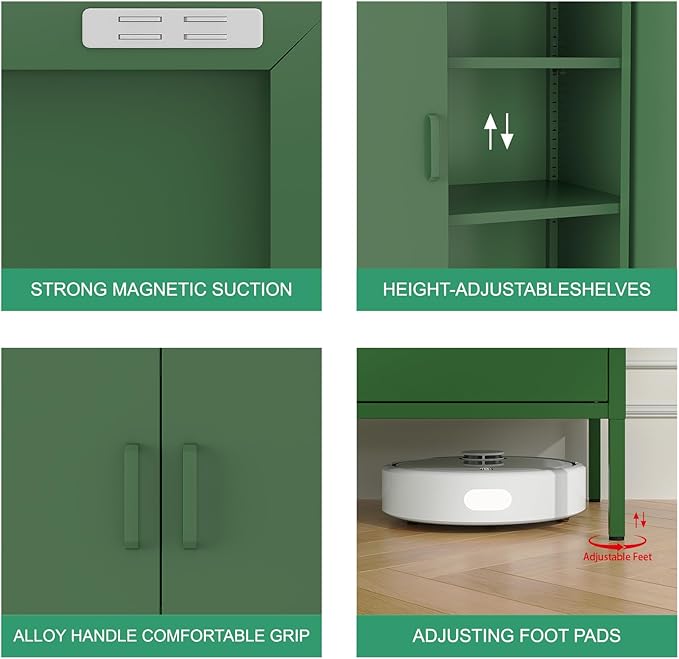 Green Metal Cabinet,Bathroom Floor Storage Cabinet,40"H Small Cabinets With Doors,2 Door Metal Towel Freestanding Cabinet For Small Spaces,Two Door Hallway Short Cupboard,Low Cabinet For Living Room