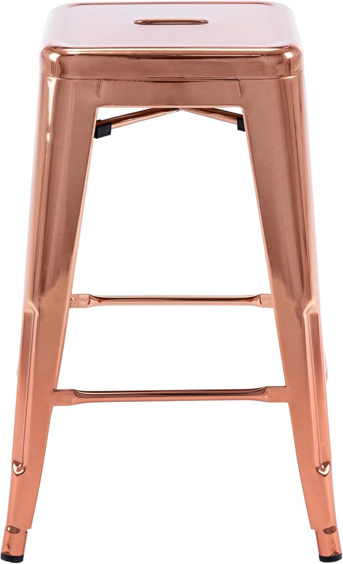Vogue Furniture Direct 24" Bar Stools Backless Metal Barstools Indoor-Outdoor Counter Height Stools with Square Seat, Set of 4 (Rose Gold)