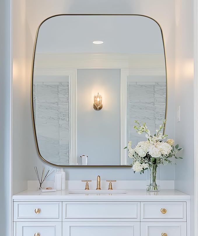 ANDY STAR Gold Oblong Mirror, 36x40 Inch Gold Oval Mirror for Bathroom with Stainless Steel Metal Frame, Wall Mouned for Bathroom, Living Room, Entryway